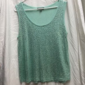 Sequined sea foam green tank top.